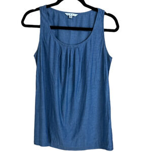 CAbi Sleeveless, 100% Cotton, Blue Chambray Top, Small